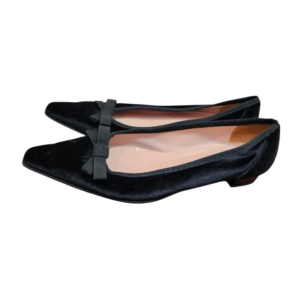 Fabio Rusconi Black Velvet Bow Ballet Flats Pointed Toe Low Heel Italy EU 38